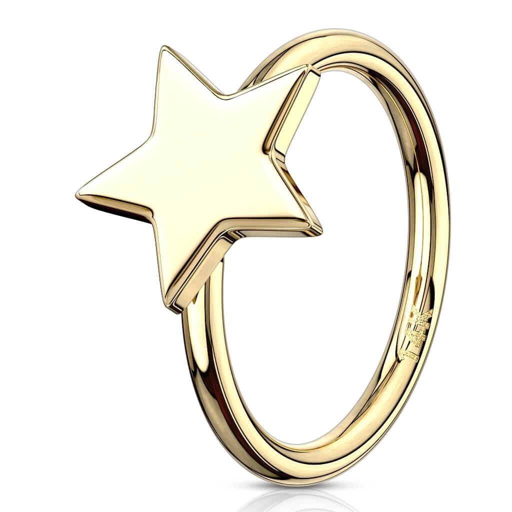 Oro 14 kt Anello Piercing Stella Pieghevole