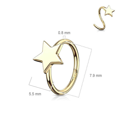 Oro 14 kt Anello Piercing Stella Pieghevole