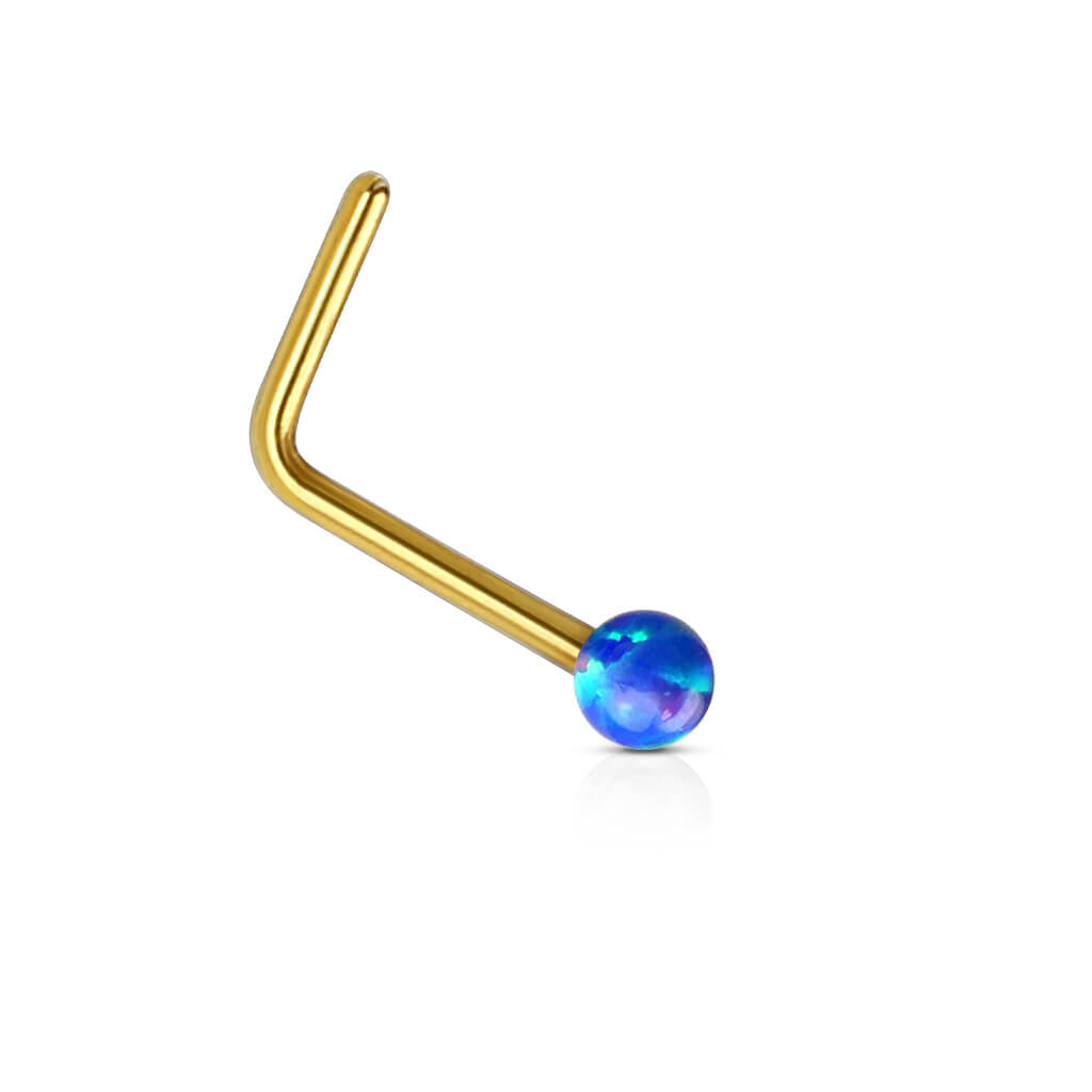 Solid Gold 14 Carat Nose L-Shape Ball Opal