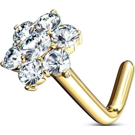 Or 14kt Nez En Forme de L Fleur Zircone