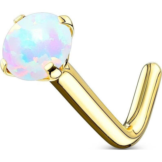 Solid Gold 14 Carat Nose L-Shape Opal