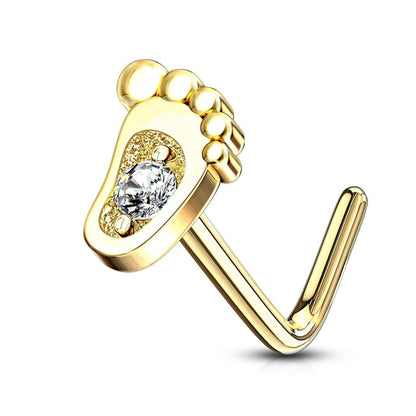 Or 14kt Nez En Forme de L Pied Zircone