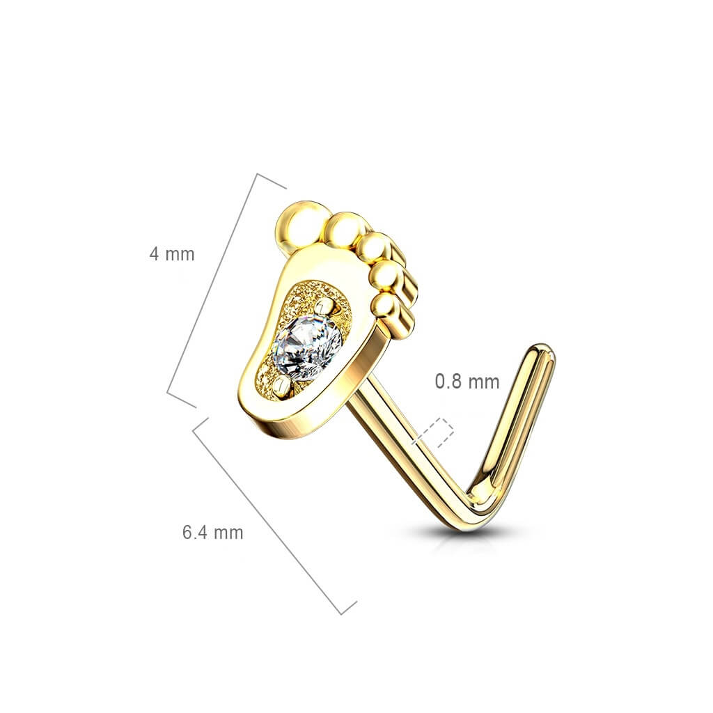 Or 14kt Nez En Forme de L Pied Zircone