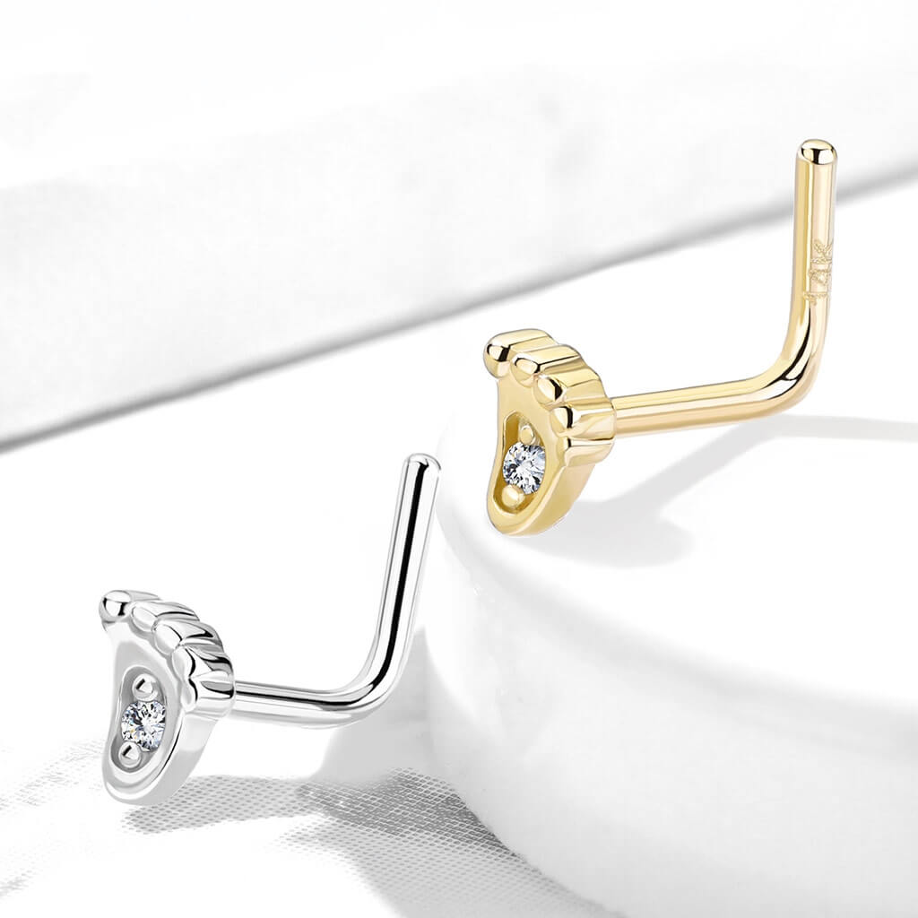 Or 14kt Nez En Forme de L Pied Zircone