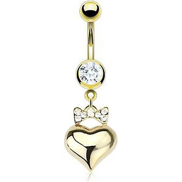 Belly Button Piercing Heart dangle Zirconia Gold