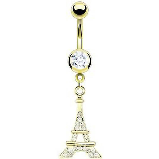 Bauchnabelpiercing Eifelturm beweglich Zirkonia Gold