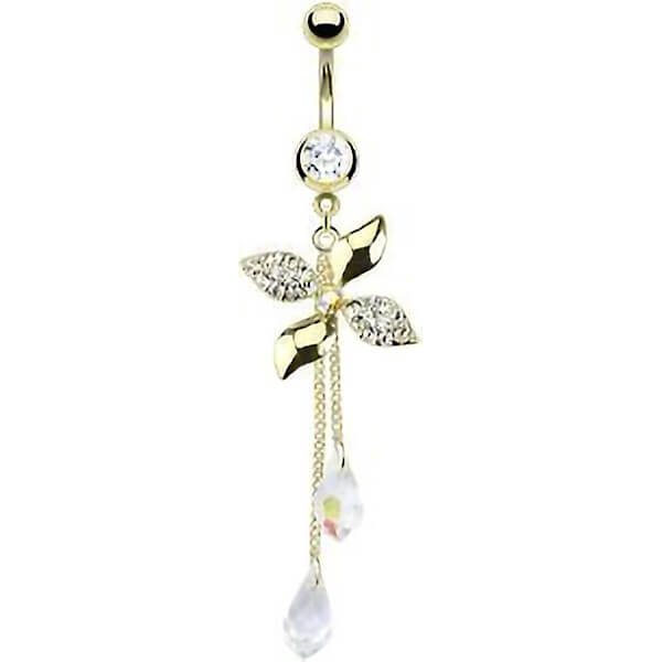 Piercing Nombril Pendentif Fleur Tourbillon Zircone Or