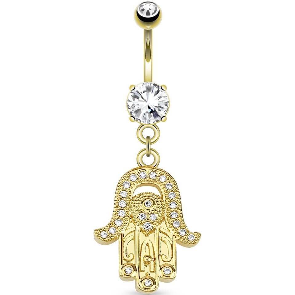 Belly Button Piercing Hamsa dangle Zirconia Gold