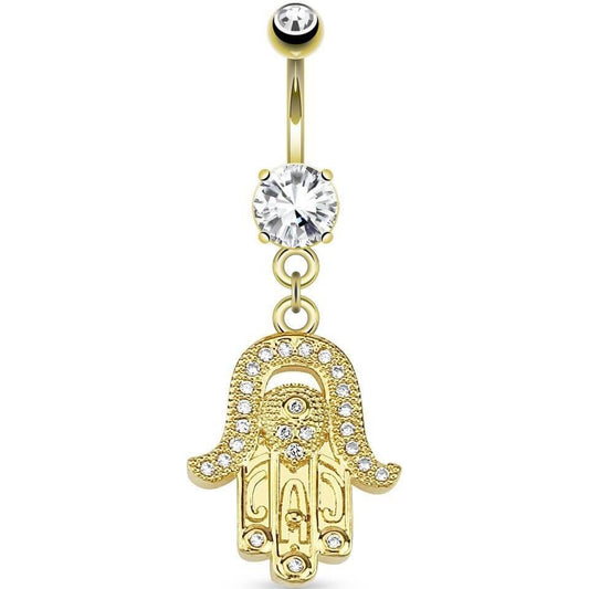 Bauchnabelpiercing Hamsa beweglich Zirkonia Gold