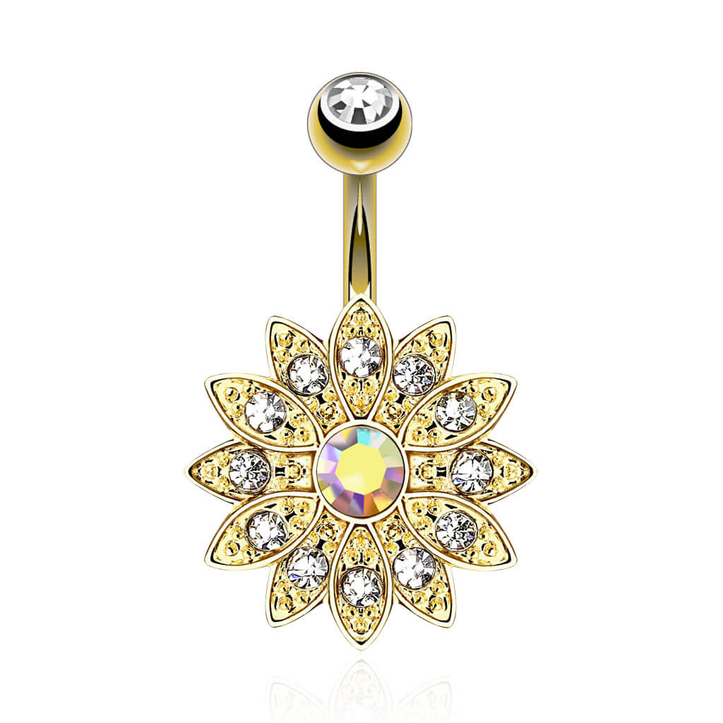 Belly Button Piercing Flower cubic Zirconia Gold