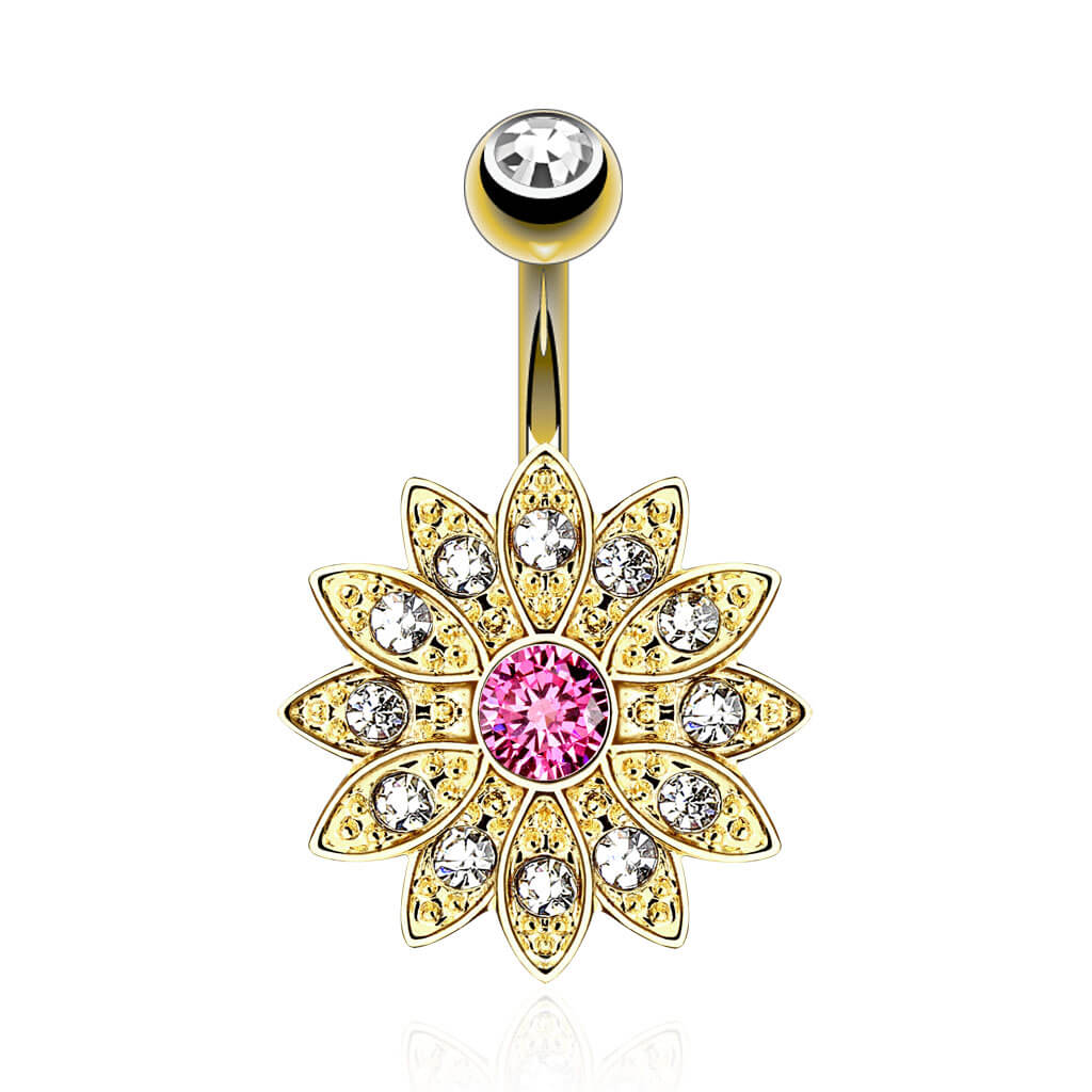 Belly Button Piercing Flower cubic Zirconia Gold