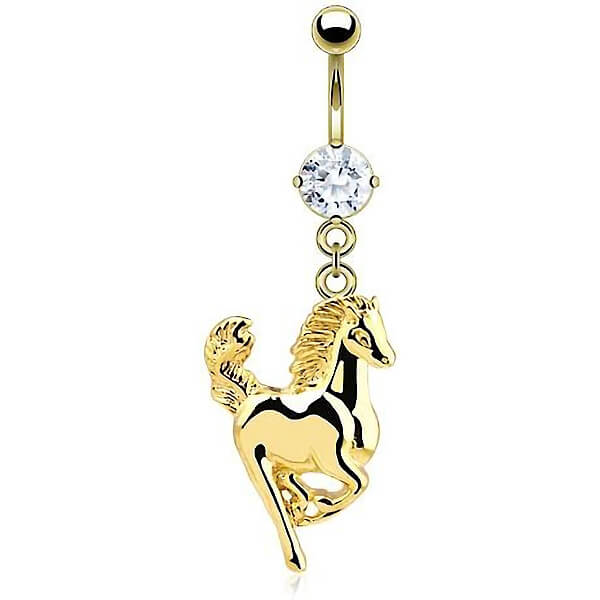 Piercing Nombril Pendentif Cheval Zircone Or