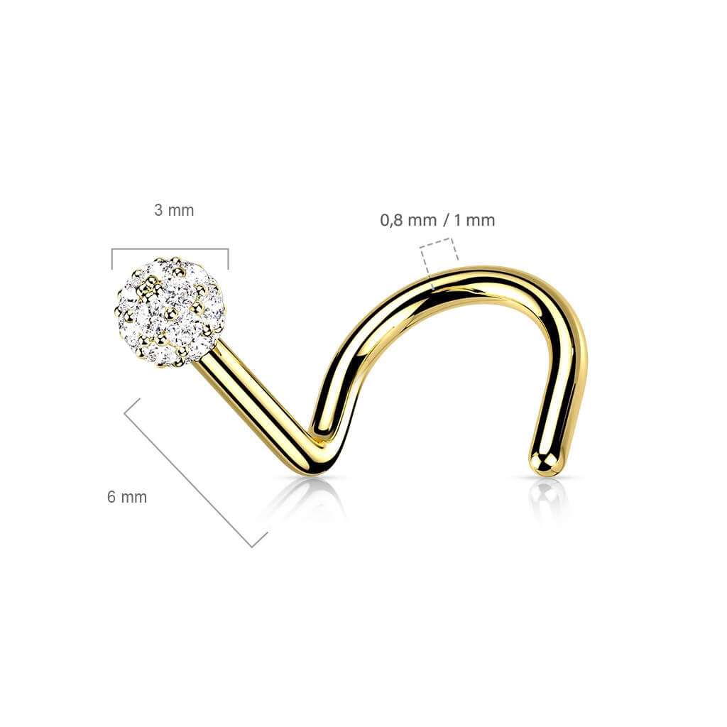 Oro 14 kt Screw Nasale Zircone 