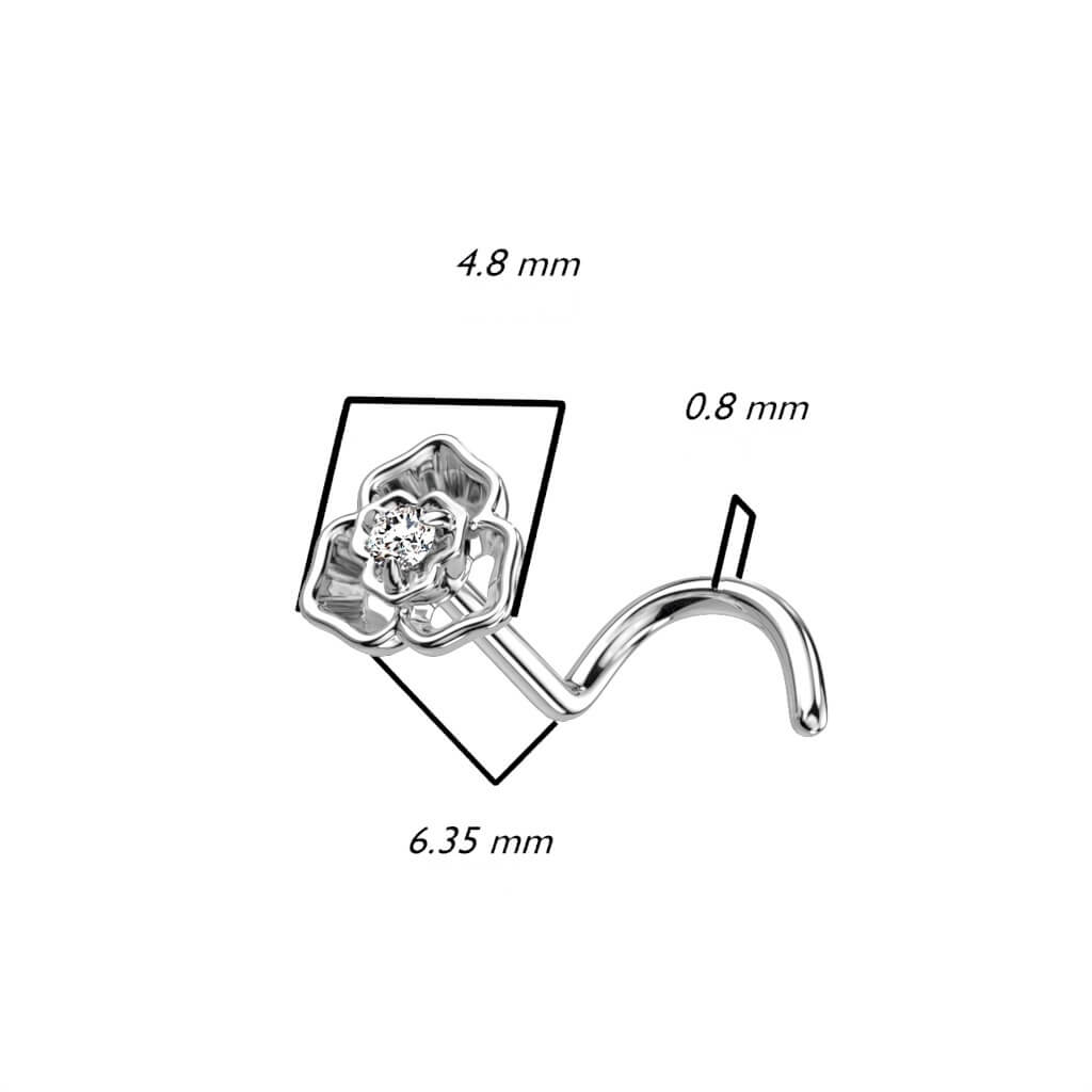 Oro 14kt Nariz Screw Circonita Flor