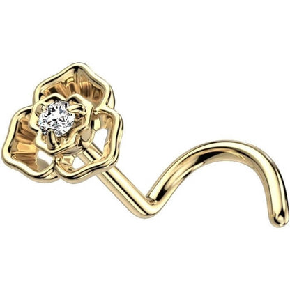 Oro 14kt Nariz Screw Circonita Flor