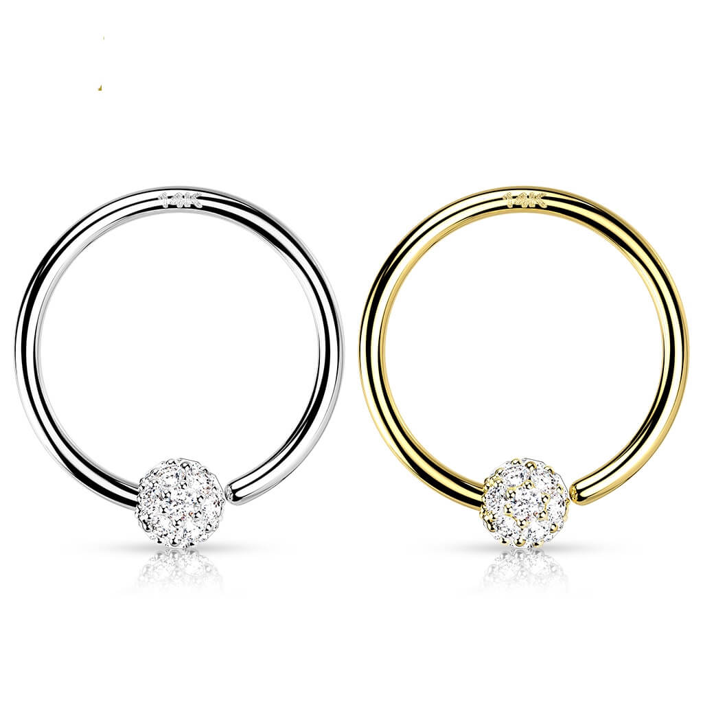 Oro 14 kt Anello Piercing Zircone  Pieghevole