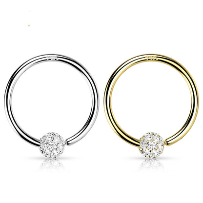 Oro 14 kt Anello Piercing Zircone  Pieghevole