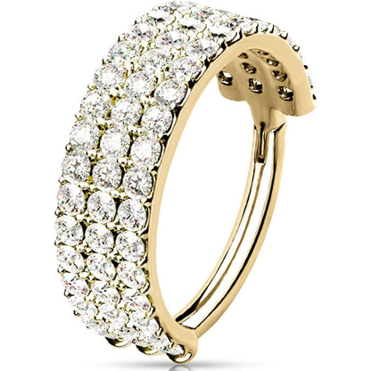 Oro 14kt Anillo 3 filas Circonita Clicker