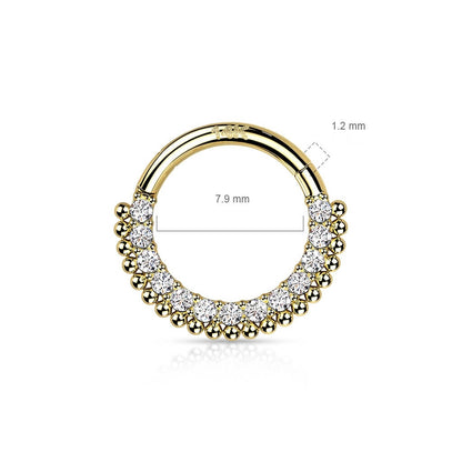 Oro 14 kt Anello Piercing Zirconi Clicker