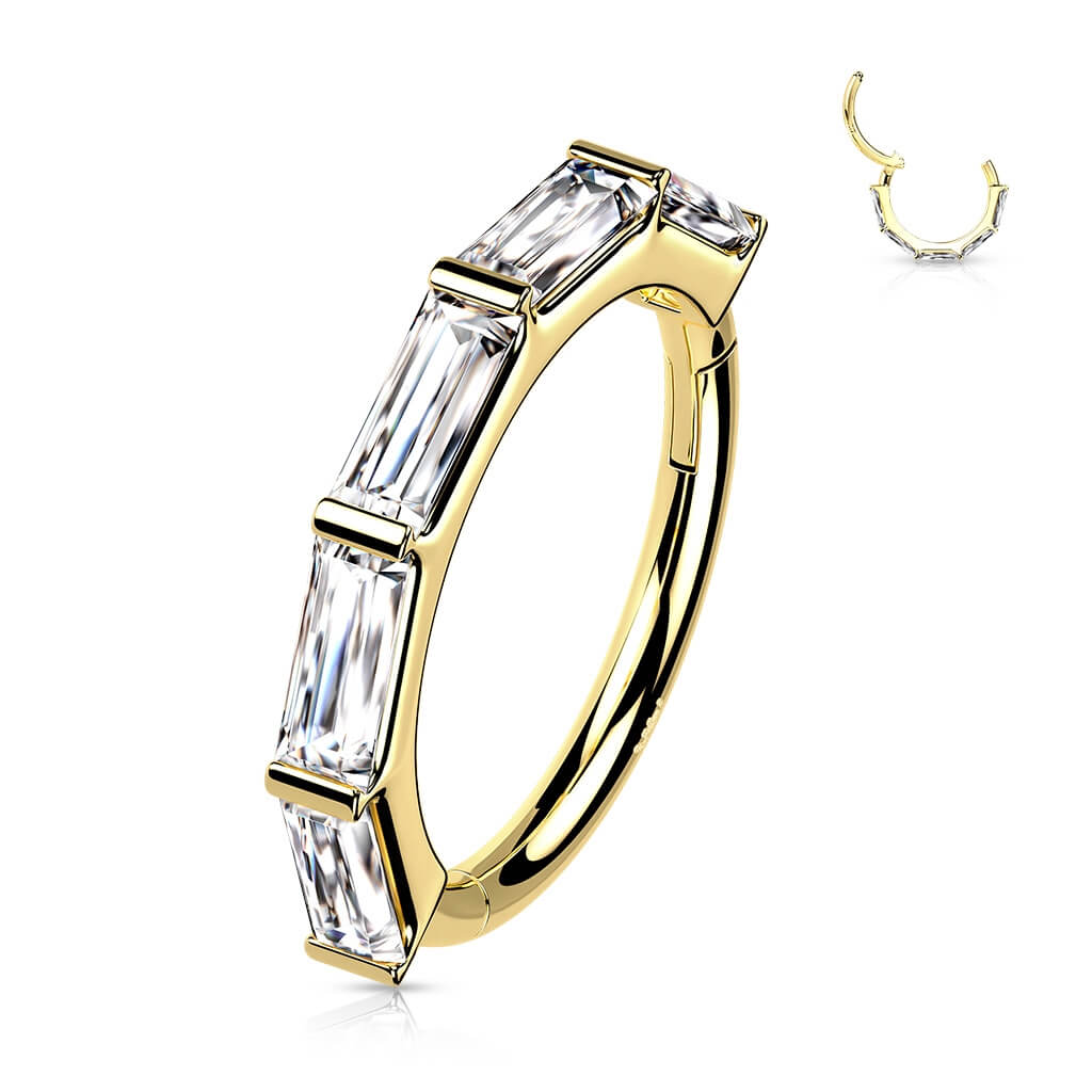 Oro 14kt Anillo Circonita Cuadrado Clicker