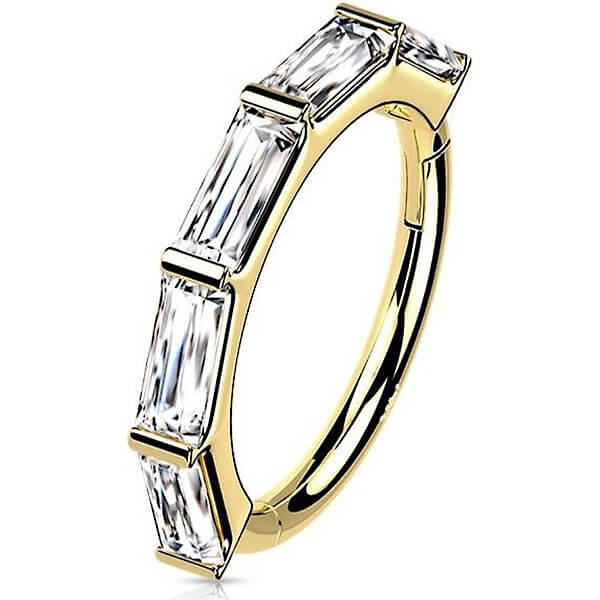 Oro 14kt Anillo Circonita Cuadrado Clicker