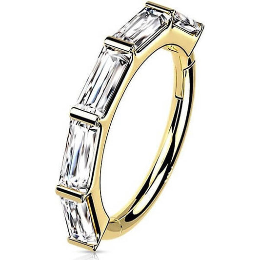 Oro 14kt Anillo Circonita Cuadrado Clicker