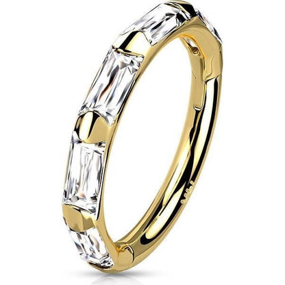 14 Karat Gold Ring Zirkonia Rechteck Gelbgold Weißgold Clicker