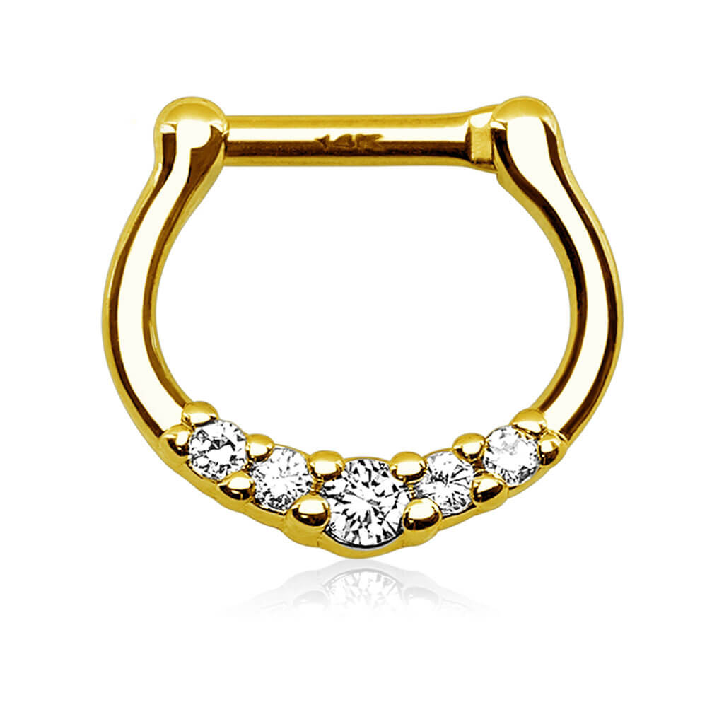 Solid Gold 14 Carat Septum Piercing Straight Zirconia Clicker