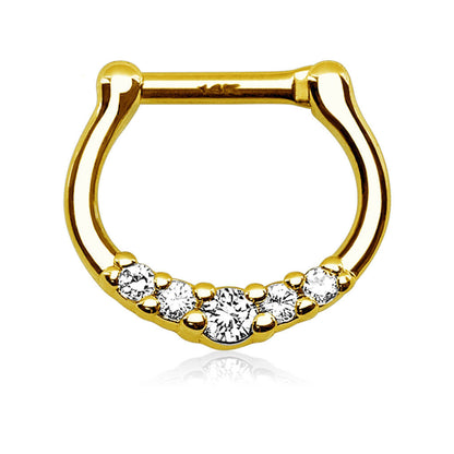 Solid Gold 14 Carat Septum Piercing Straight Zirconia Clicker