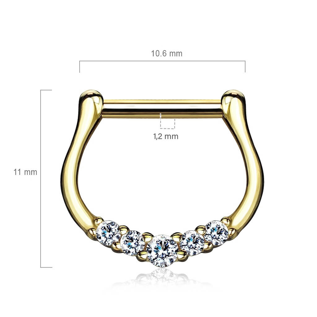 Solid Gold 14 Carat Septum Piercing Straight Zirconia Clicker