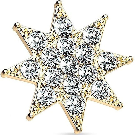 Solid Gold 14 Carat dermal anchor top star zirconia Internally Threaded