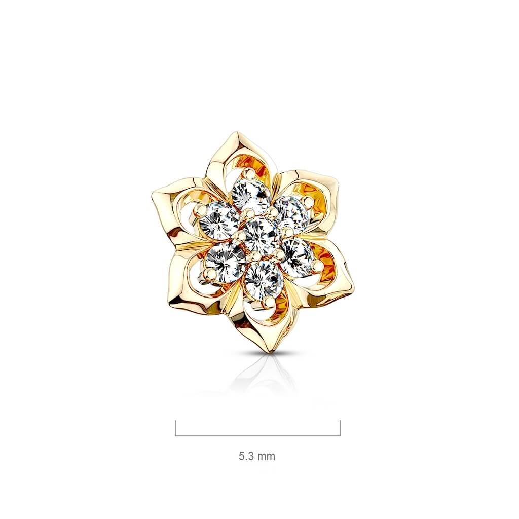 Solid Gold 14 Carat dermal anchor top flower zirconia Internally Threaded