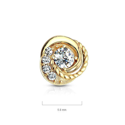 Solid Gold 14 Carat dermal anchor top swirl zirconia Internally Threaded