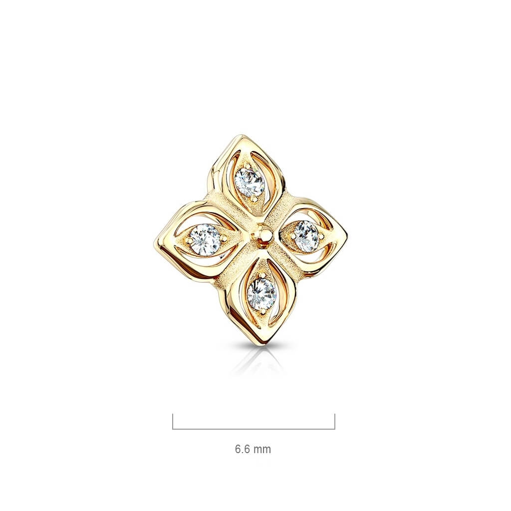 Oro 14kt Circonita flor Rosca interna