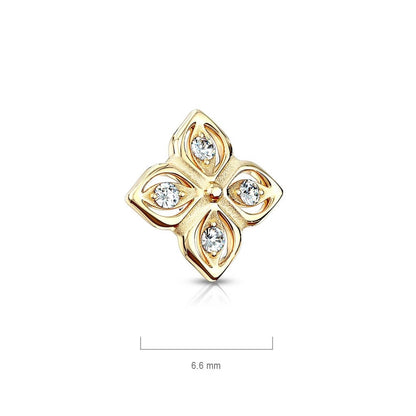 Solid Gold 14 Carat dermal anchor top flower zirconia Internally Threaded