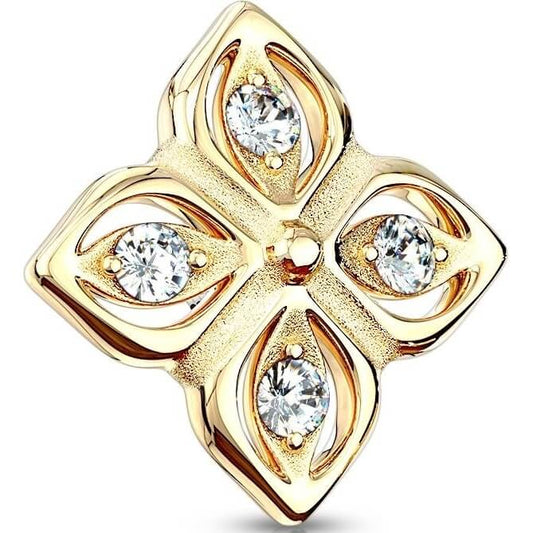 Solid Gold 14 Carat dermal anchor top flower zirconia Internally Threaded