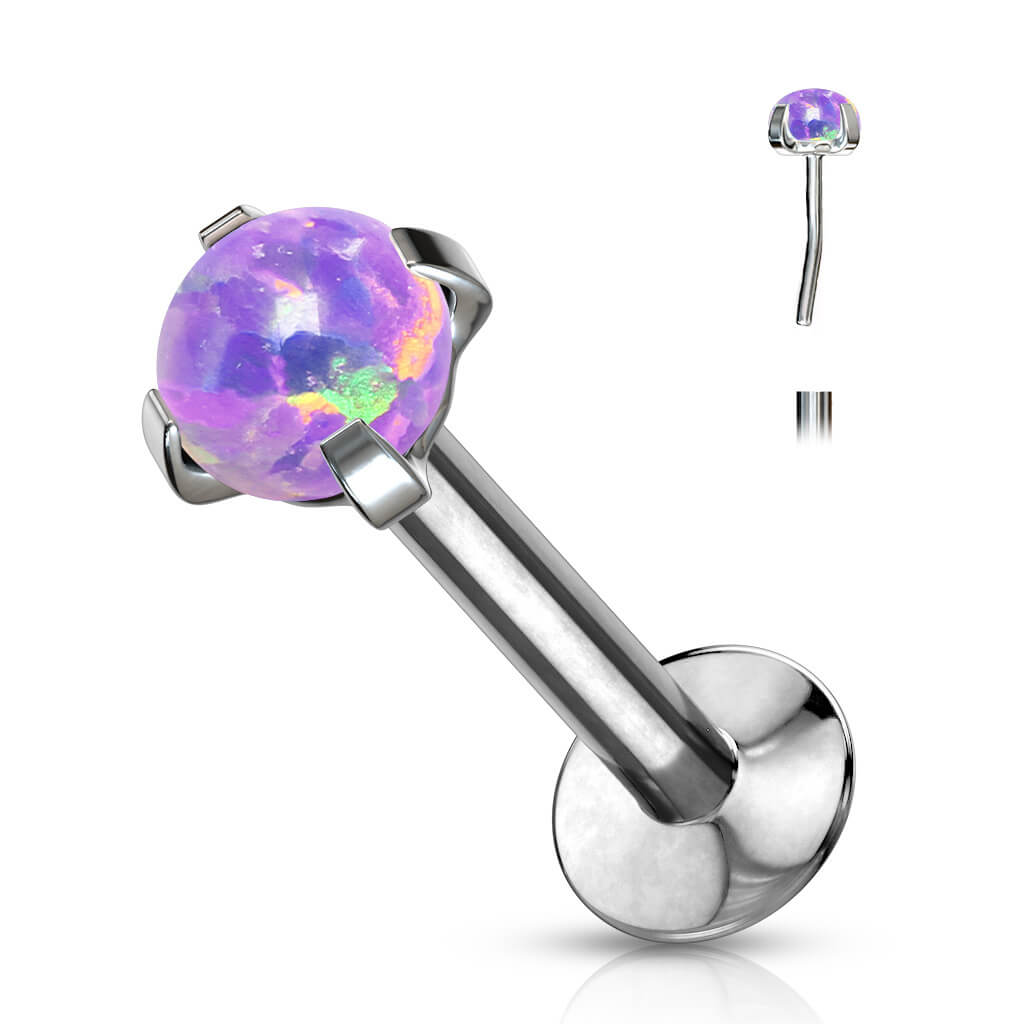 Labret Opale Ronde Serti Griffe Argent