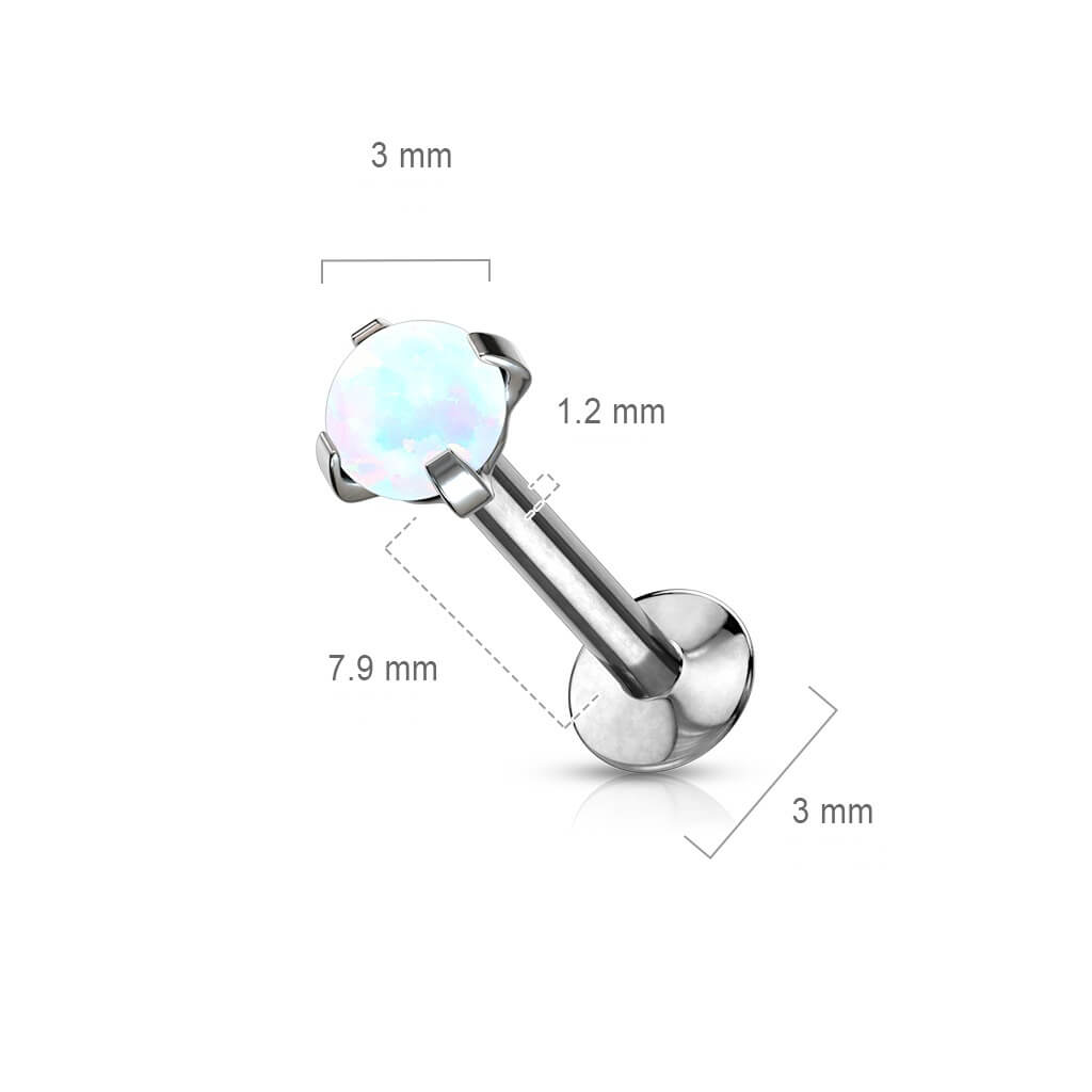 Labret Opale Ronde Serti Griffe Argent