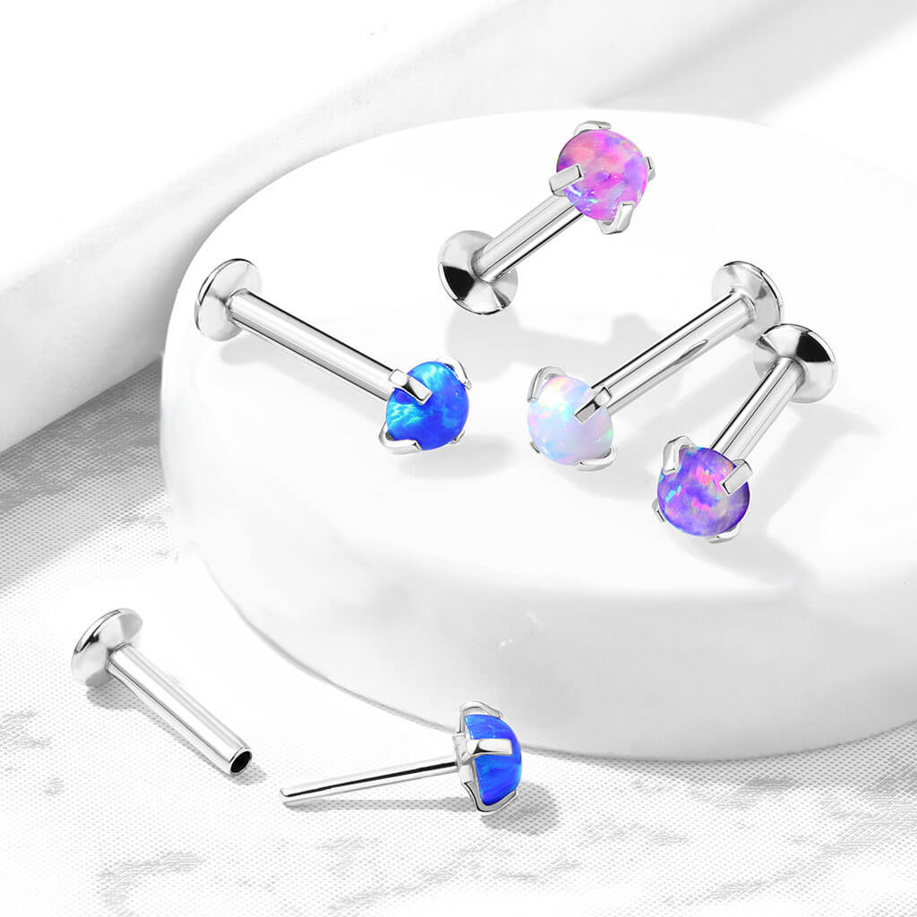 Labret Opale Ronde Serti Griffe Argent