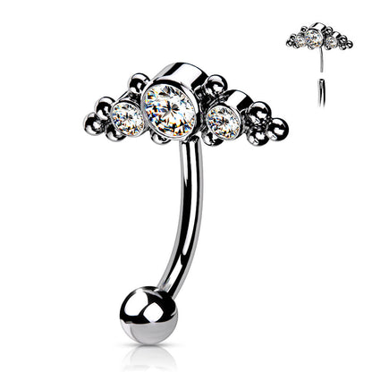 Titanium Eyebrow Piercing 3 Zirconia Silver Push-In