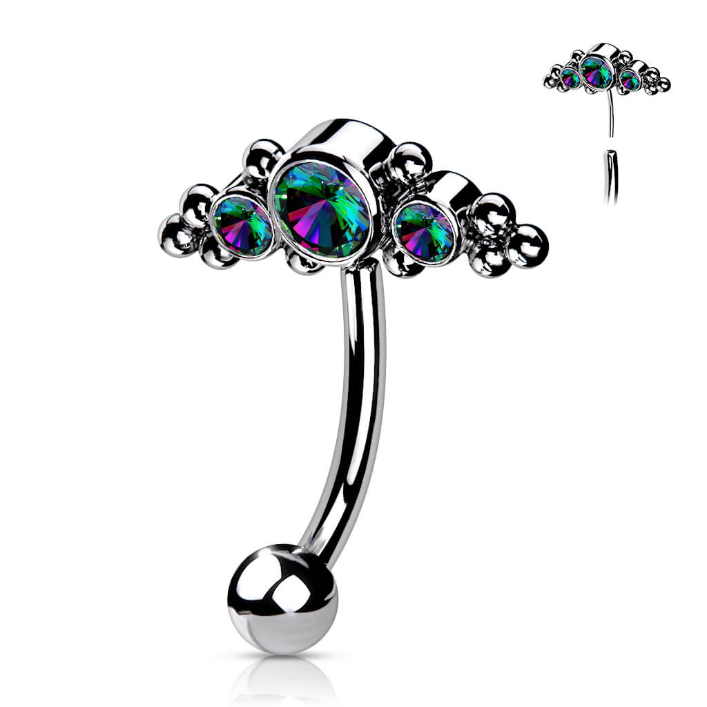 Titanium Eyebrow Piercing 3 Zirconia Silver Push-In