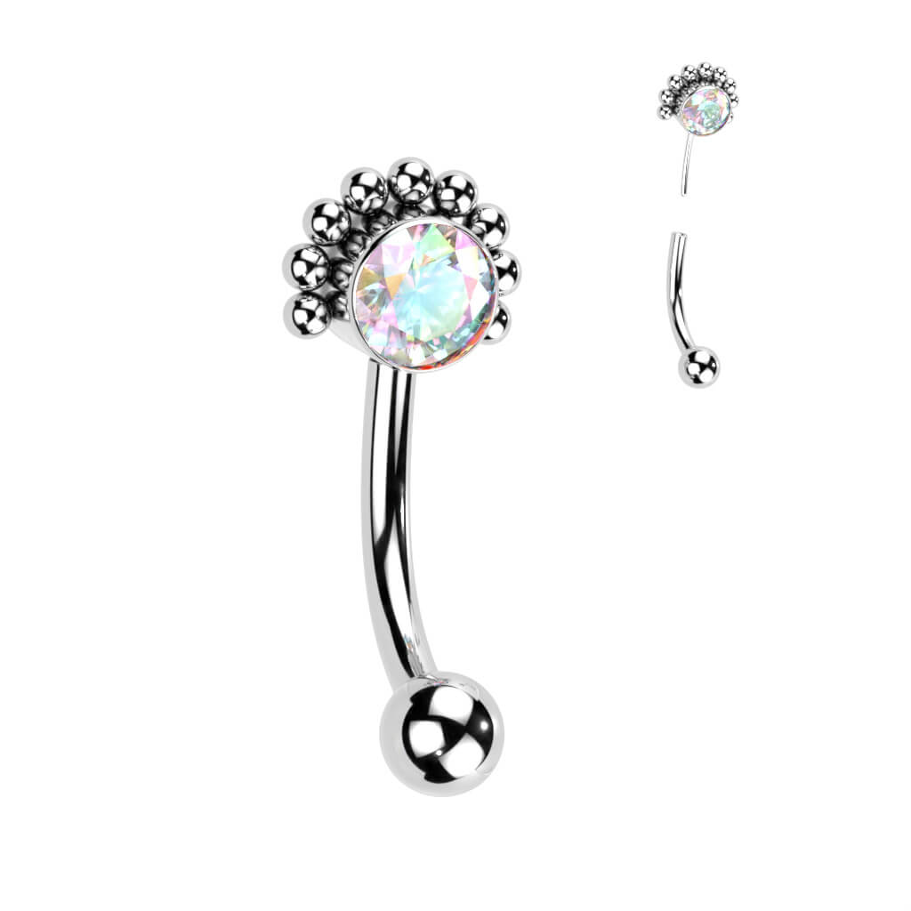 Titanium Eyebrow Piercing Zirconia Opal Silver Push-In