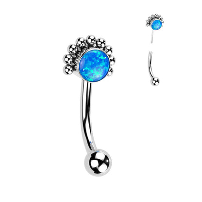 Titanium Eyebrow Piercing Zirconia Opal Silver Push-In