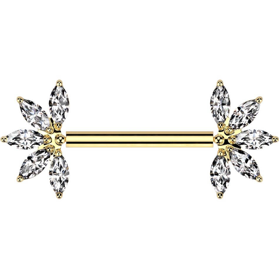 Titanio Piercing Capezzolo Fiore zirconi taglio marquise Push-In