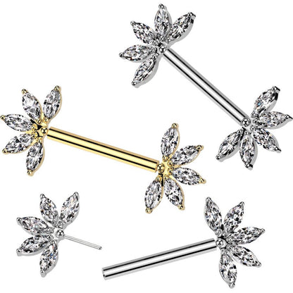 Titanium Nipple Piercing flower zirconia marquise cut Push-In