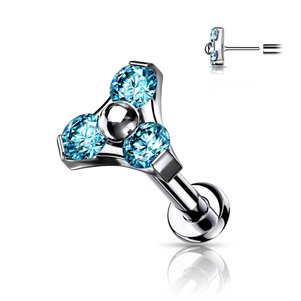 Titan Labret Dreieck Zirkonia Silber Push-In