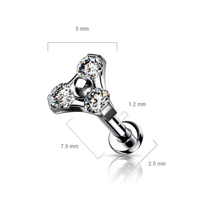 Titane Labret Triangle Zircone Argent Enfoncer