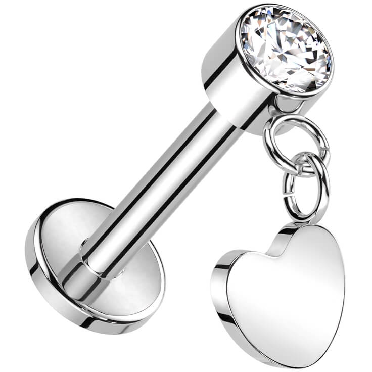 Titanio Circonita Engastada con Corazón Colgante Push In Labret