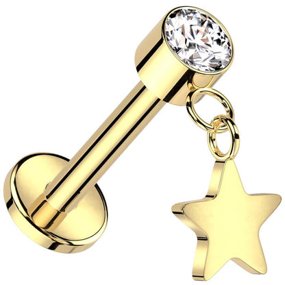 Titanium Labret star dangle zirconia Push-In