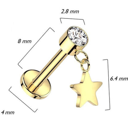 Titane Labret Pendentif Etoile Zircone Enfoncer